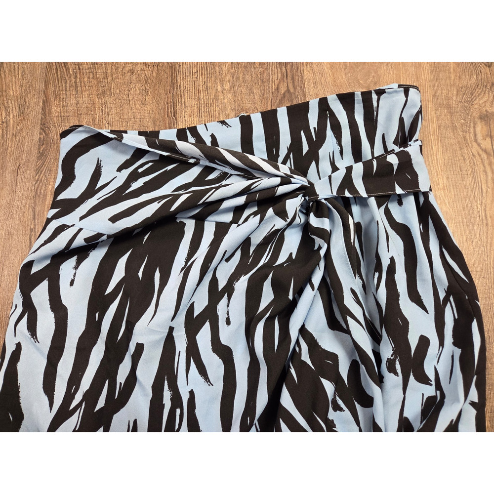Topshop Blue Black Belted Faux Wrap Maxi Skirt Size 10 Medium - Picture 2 of 4